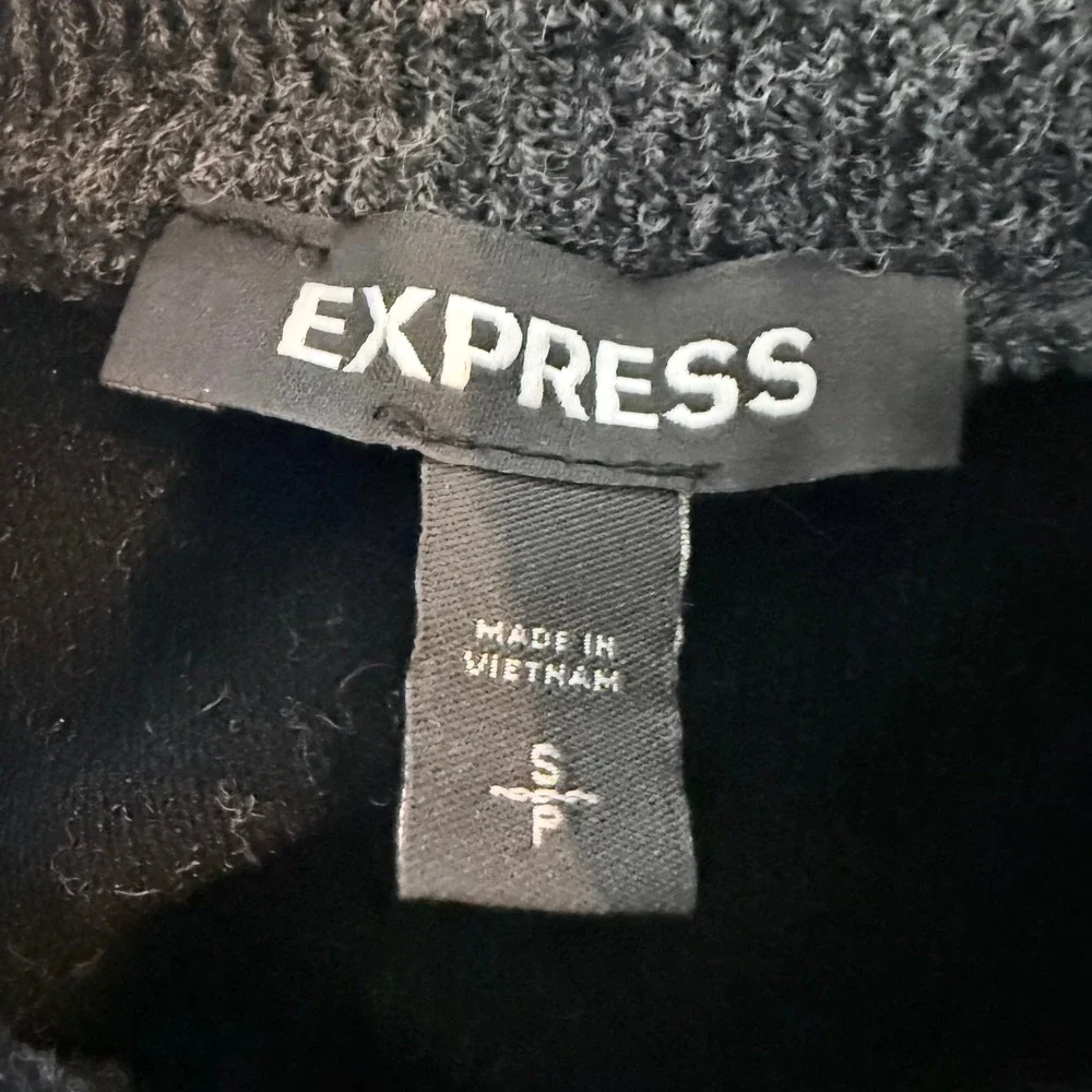 Express Puff Shoulder Mock Neck Sweater Women S Gray Ribbed Dark Academia Top